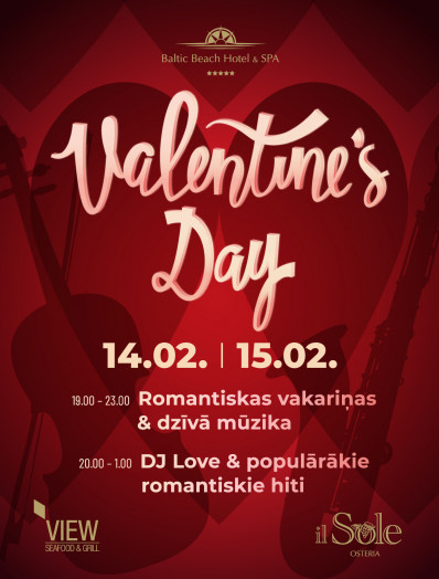 VALENTINE'S DAY -  vakariņas un dzīvā mūzika/ 2 pers.